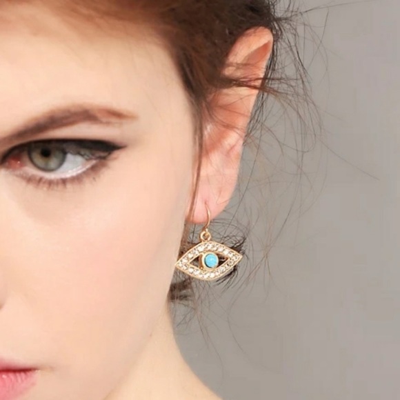Jewelry - evil Eye Crystal Boho statement earrings-Gold Blue